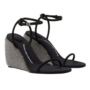 Alexander Wang Dahlia Crystal Embellished Wedge Black Sandals Size EU 39.5 Bling